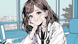 白衣を着て聴診器を首にかけている若い女医