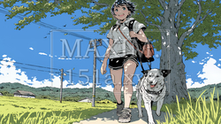 愛犬と散歩している若い女性｜5053851-4738