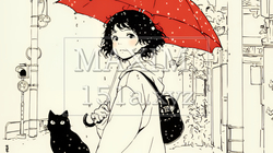 雨の中を歩く女性（シンプルな色使い）｜5072042-18007