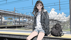駅のホームで、なかなか来ない電車を待ちくたびれている若い女性 | 5064806-15566