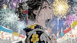打ち上げ花火を見ている浴衣を着た若い女性 | 5068527-9337