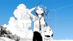 一人旅の若い女性と夏のビーチの風景（シンプルな色使い）