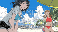 仲の良い友達同士で南国の海岸にビキニ姿でいる若い女性たち | 5076015-5329