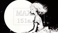 月見をしている若い女性（シンプルな色使い）