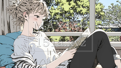 のんびり・ゆったり：窓辺でリラックスして本を読んでいる若い女性｜5097683-8206