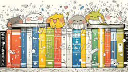 みんな本が大好き：読書週間や読書を促すためのかわいい挿絵・背景画 | 5081266-5393