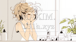 洗面所で朝の洗顔をする女性（シンプルな色使い） | 5085694-16864