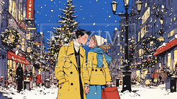 クリスマスイルミネーションの街でデートしているカップル｜5098722-9242