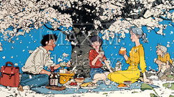 満開の桜の下で仲間たちと花見宴会 | 5103067-7347