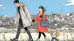 仲の良い家族：父親、母親、その子どもが仲良く連れ立って歩いている | 5103178-12659