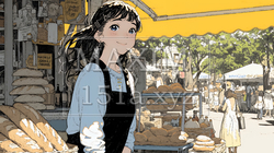 近所のパン屋で焼きたてパンを買う若い女性