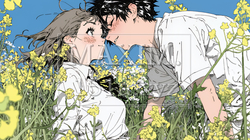 菜の花畑でデートをしている若いカップル｜5135849-5059