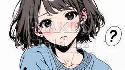 クエスチョンマークのある場面：疑問を感じて頭の中にクエスチョンマークが生まれている若い女性