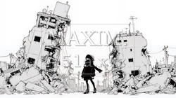 震災や空爆などで破壊された街で孤独に立ちすくむ若い女性（シンプルな色合い） | 5126442-10937