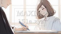 OJT：上司から仕事の手順の説明を受けている女性社員（シンプルな色使い）