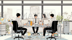 資料を見ながら打ち合わせをする会社員｜オフィスのビジネスミーティングイメージ | 5137374-17198