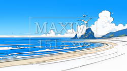 夏のビーチの風景（シンプルな色使い）