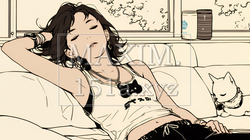 幸せそうな寝顔で眠っている若い女性（シンプルな色使い） | 5144531-11182