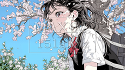 満開の桜の木の下を歩く制服姿の女子高生｜5169296-5912