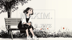 公園のベンチでひとり静かにくつろぐ若い女性（シンプルな色使い）｜5181640-15763