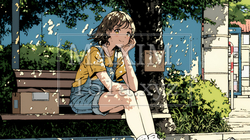 公園のベンチでひとり静かにくつろぐ若い女性｜5189303-5828