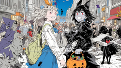 仲間とハロウィンイベントに参加する若い女性たち