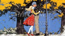 紅葉の公園でデートをしている若い男女のカップル｜5209974-6480