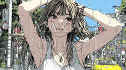 夏の急な雨でびしょ濡れの若い女性｜5198110-9260