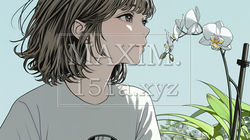 蘭の花と若い女性 | 5194810-11152