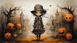 ハロウィンをイメージした若い女性魔女の水彩画 | 5201282-18547