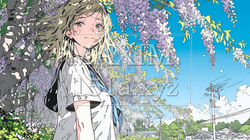 満開の藤の花の下を歩いている女子高生 | 5206653-7899