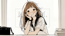 会議で発表している男性に魅了され、新しい恋の予感を抱いた若い女性（シンプルな色使い） | 5217041-15136