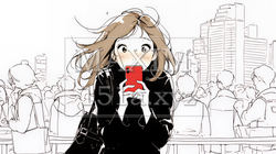 スマホの画面を見て驚いている若い女性（シンプルな色使い） | 5221543-11277