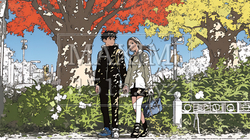紅葉の公園でデートをしている若い男女のカップル｜5238273-4694