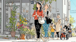道端で会話を楽しむ若い主婦たち（ママ友たち） | 522572-16835