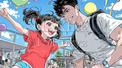 父親と外出して大喜びの少女