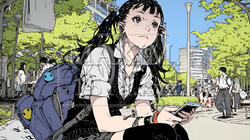 通学中にスマホをいじくっている女子高生 | 5241384-7273