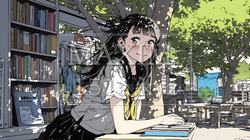 書店で本を選ぶ女子高生