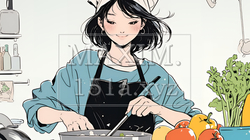 なれない料理に奮闘中の若い女性 | 5249421-5995