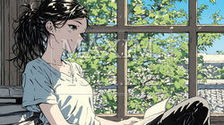 のんびり・ゆったり：窓辺でリラックスして本を読んでいる若い女性｜5291497-12023