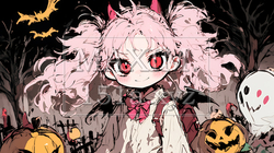 キモかわいいハロウィーンコスプレの女の子（クレヨンと水彩画風） | 5267926-12195