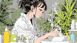 スキンケアを念入りに行う若い女性 | 5278329-15898