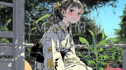 浴衣姿で夕涼みをしている若い女性 | 5283636-16315