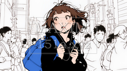 スマホの画面を見て驚いている若い女性（シンプルな色使い） | 5284820-11286