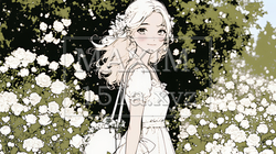 バラ園を散策している若い女性（シンプルな色使い） | 5295187-11053