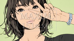笑顔でピースサインを見せる若い女性