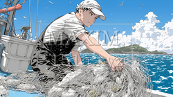 網で魚を捕っている漁師 | 5305838-7460