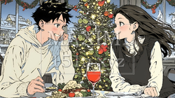 クリスマスディナーを楽しんでいる若いカップル | 5317251-13675