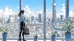 高層ビル群を見下ろすキャリア女性 | 5317743-14105