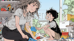 家の中で子どもと遊んでいる若い母親 | 532087-8151